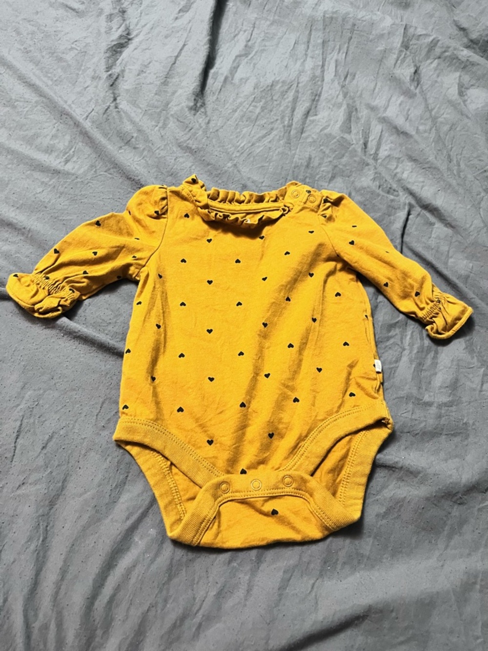 Mustard Yellow Heart-Print Baby One-Piece Bodysuit Size 0-3 Monts